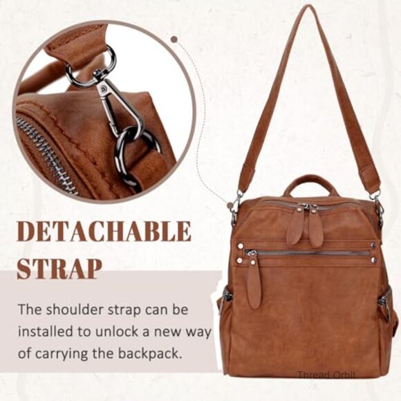 Convertible PU Leather Backpack Purse for Women, Adjustable Straps, Multiple main image 5